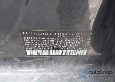 2019 Volkswagen Golf Gti 2.0T Autobahn/2.0T Rabbit Edition/2.0T S/2.0T Se z USA, uszkodzony, nr VIN 3VW5T7AUXKM021488